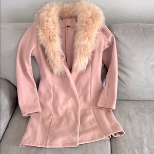 Elegant Pink Faux Fur Collar Coat ladies Small